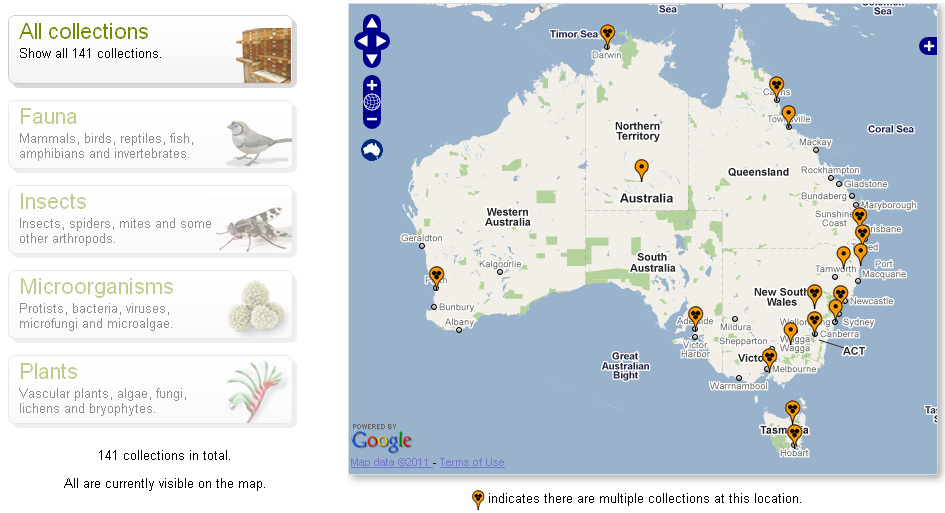 Map of Australian natural history collections