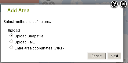 Import Areas choose one of three import options