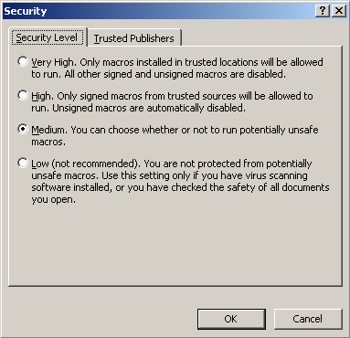 Change security setting in Windows