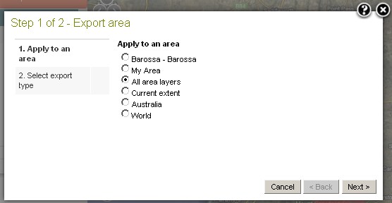 Select to export all predefined area layers