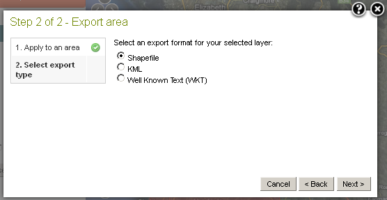 Select an export area format option
