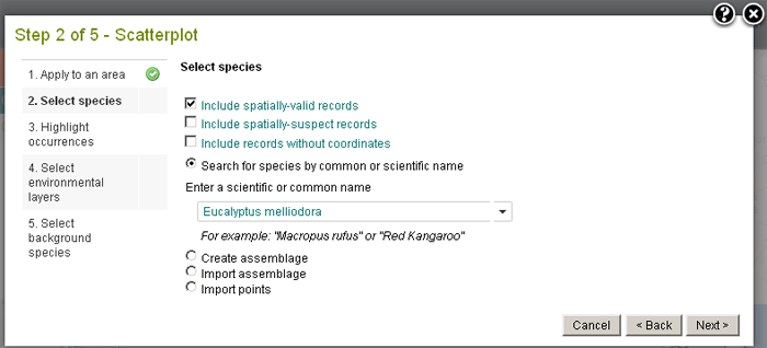 Select the species for the Scatterplot List