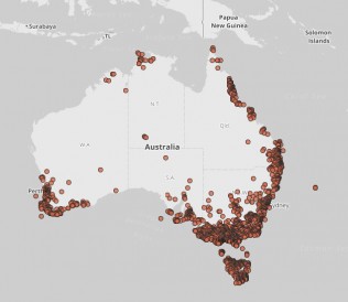 Image of distribution of fungi records in ALA