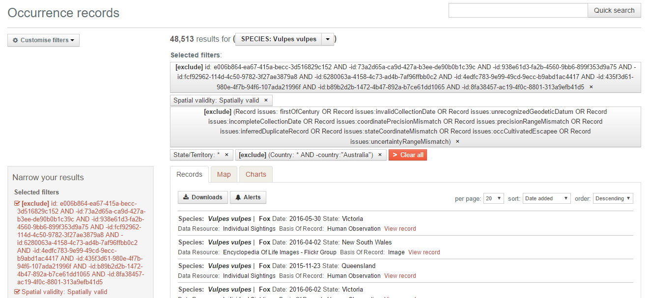 Filtered data in biocache