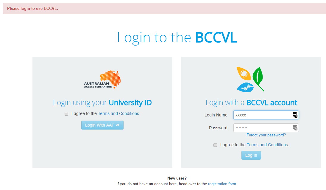 Login to bccvl or create a new account