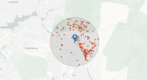 A map of the species occurrence records in a suburb of the ACT.