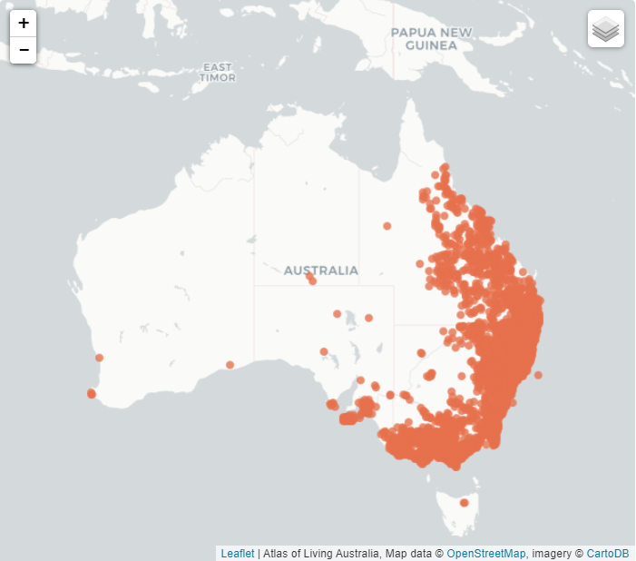 MAP 3 - Occurrence records map for the Koala