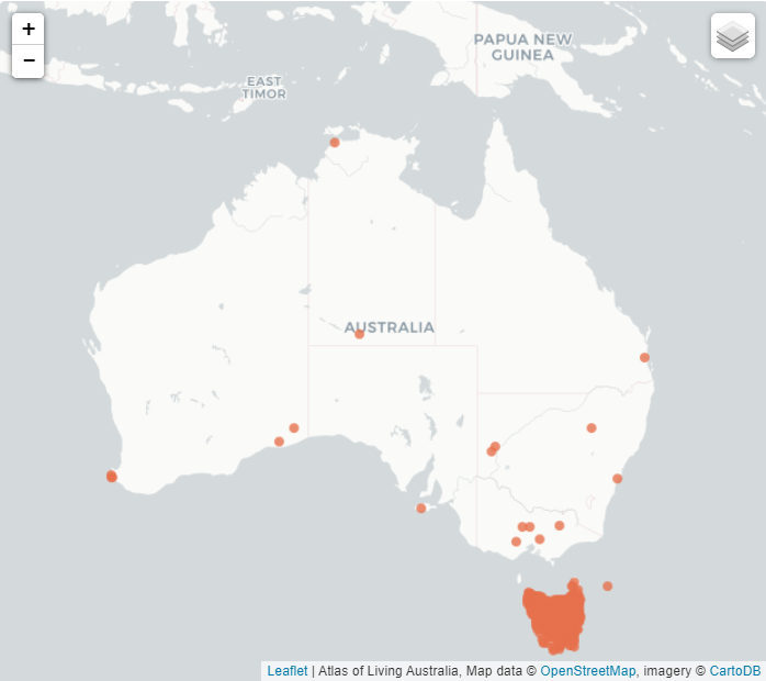 MAP 2 - Occurrence records map for the Tasmanian Devil