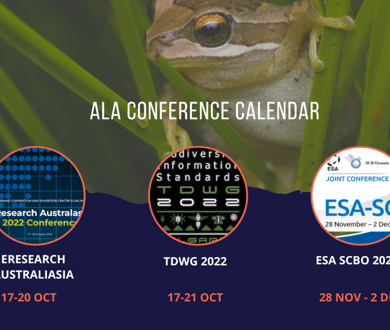 Picture of a frog with three icons showing ALA conference movements