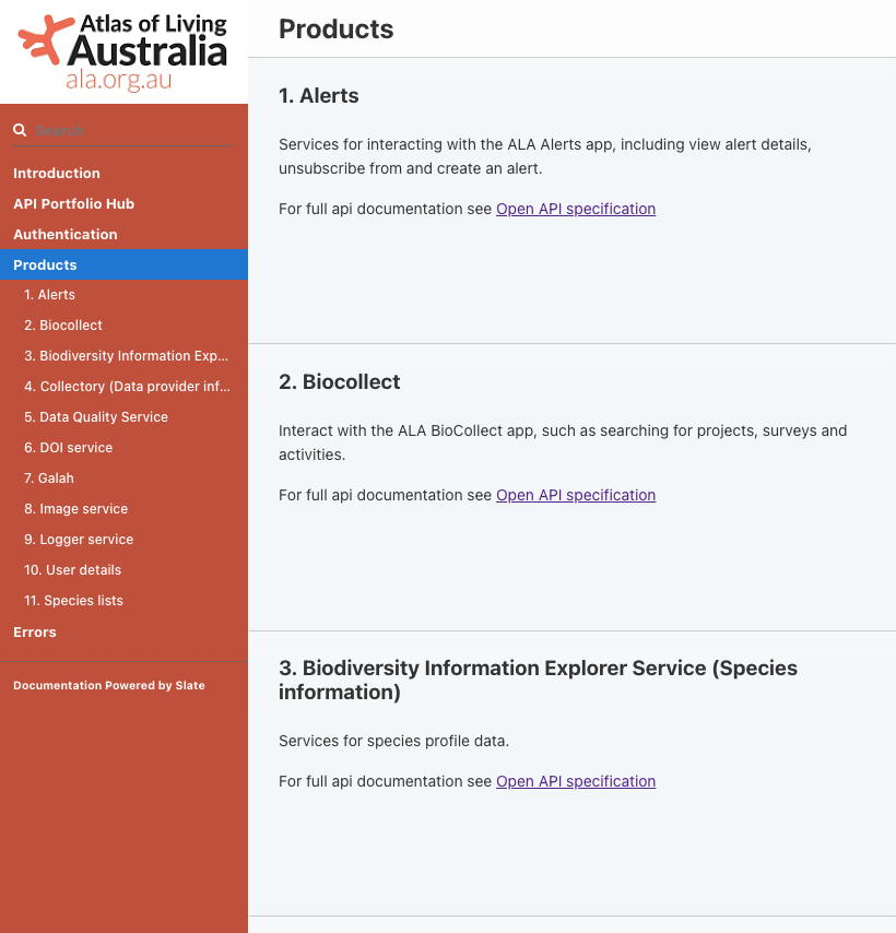 screenshot of the new ALA API docs portal