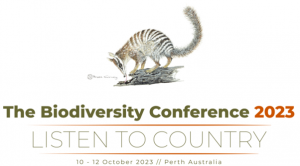 Numbat logo that reads The Biodiversity Conference 2023, listen to Country