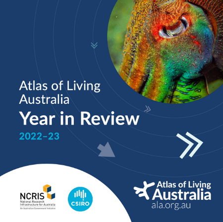 cover of the ALA Year in Review 2022-2023. It is a dark blue cover with a colourful squid in the top right corner 