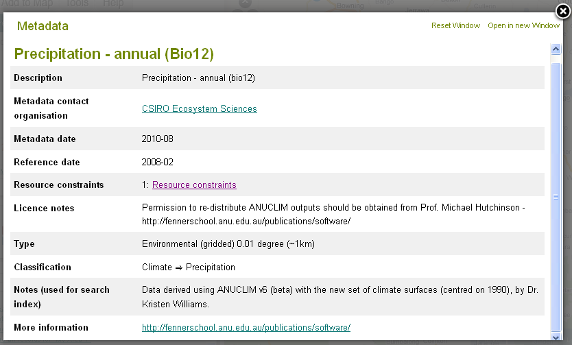 Metadata for an environmental layer