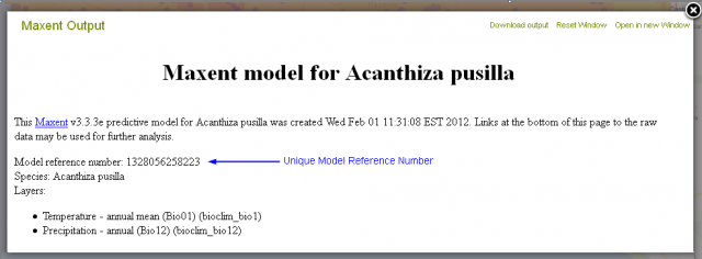 The Metadata shows the Model reference number to restore a model at a later time