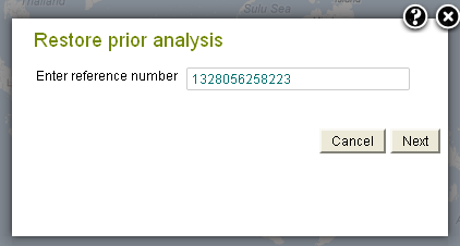 Enter the reference number to restore a previous analysis