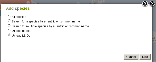 Upload LSIDs to plot the species from the CSV file Upload LSIDs to plot the species from the CSV file