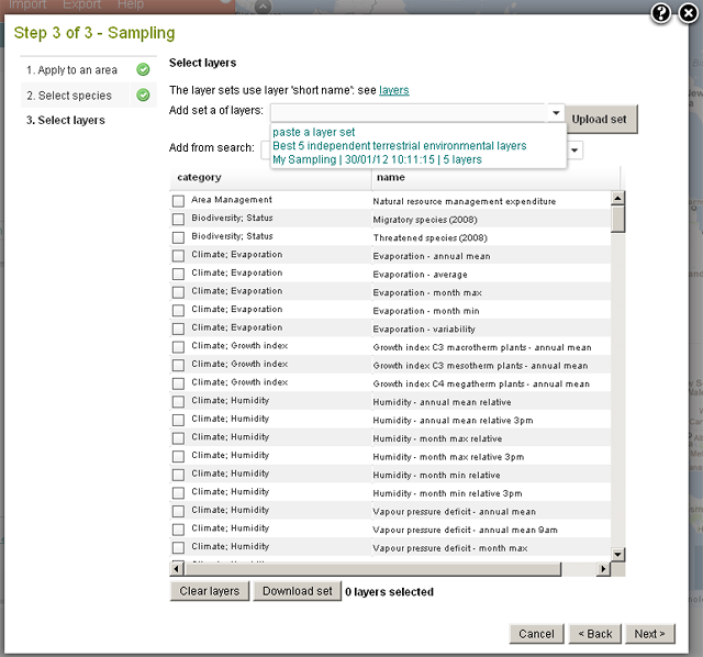 My Sampling shows up to 20 of the user’s last layer sets available for reuse