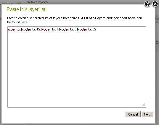 Paste into the text box a comma-delimited set of layer short names