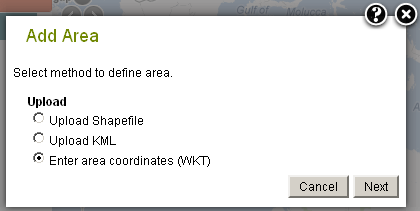 Choose to submit WKT to create an area layer