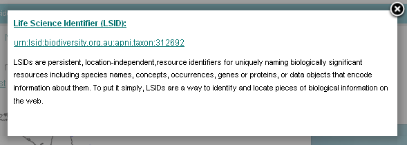 The Species LSID dialogue window The Species LSID dialogue window