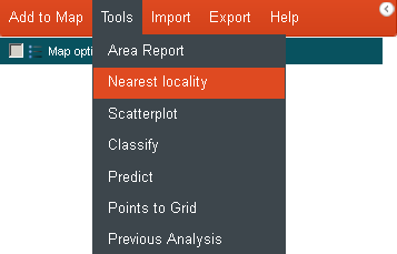 Nearest locality menu option Nearest locality menu option