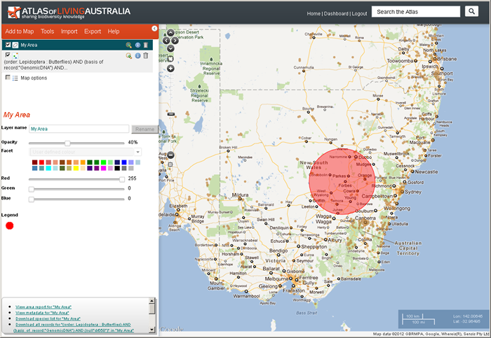 The Spatial portal displaying molecular occurrence data for the Order Lepidoptera.