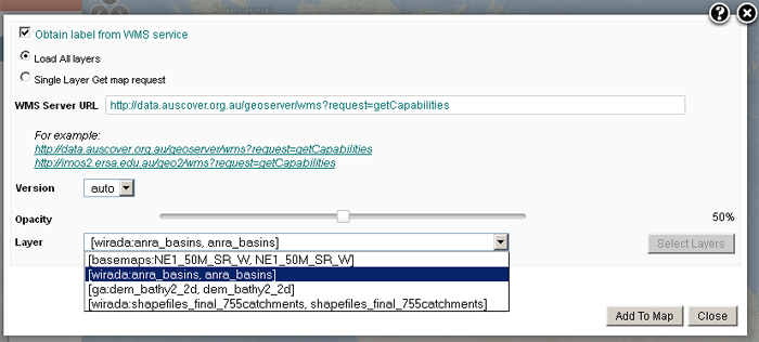 Using the WMS service to select from all layers from a WMS service Using the WMS service to select from all layers from a WMS service