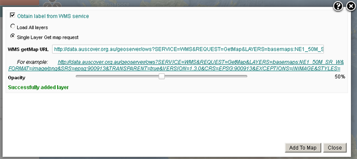 Using the WMS service to select a single layer Using the WMS service to select a single layer