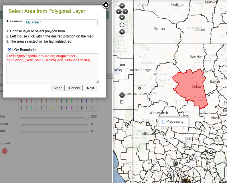 Click to select a polygonal region on the map Click to select a polygonal region on the map