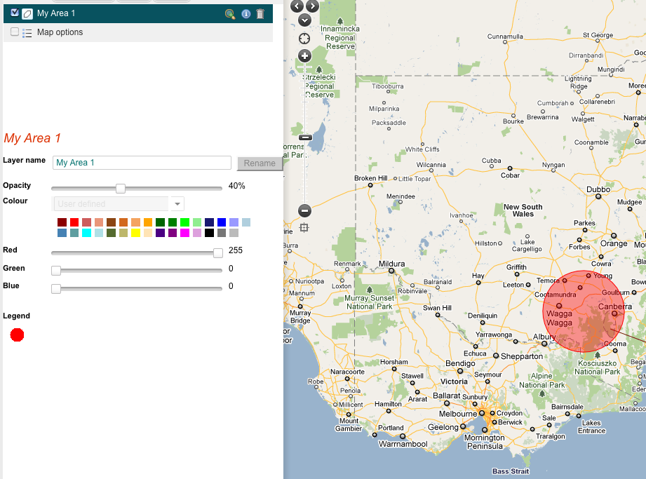 Point and radius added to the map Point and radius added to the map